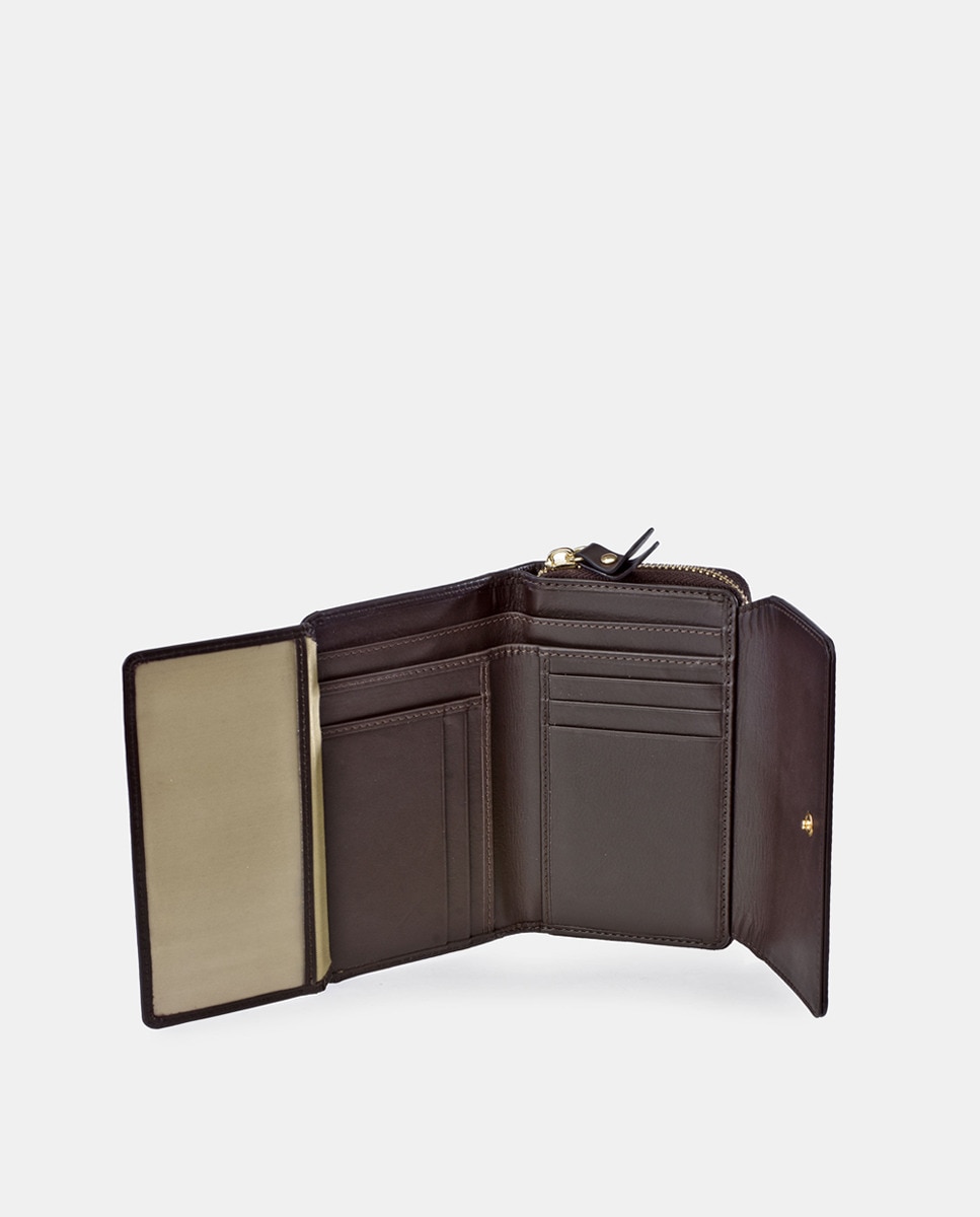 Porta-Moedas Médio com Secção para Notas e Aba - Fumé/Tabaco Castanho-7