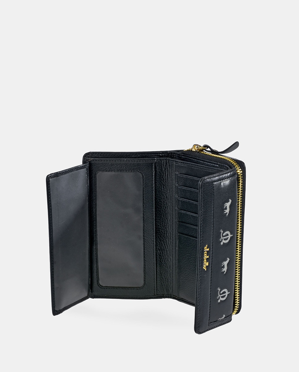 Porta-Moedas em Vaqueta e Lona com Secção para Notas e Aba - Cor de Tijolo Preto-9