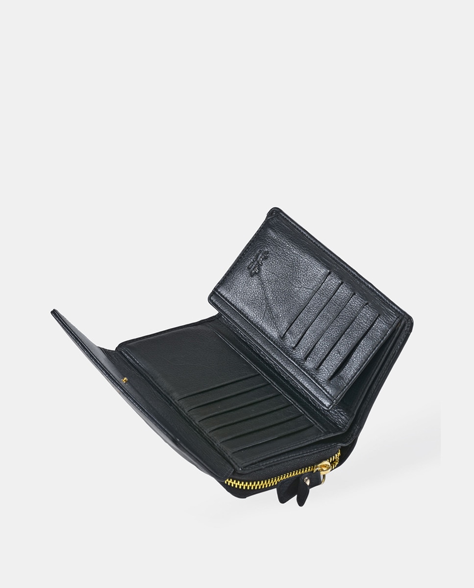 Porta-Moedas em Vaqueta e Lona com Secção para Notas e Aba - Cor de Tijolo Preto-10