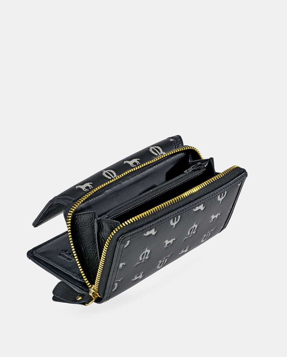 Porta-Moedas em Vaqueta e Lona com Secção para Notas e Aba - Cor de Tijolo Preto-8