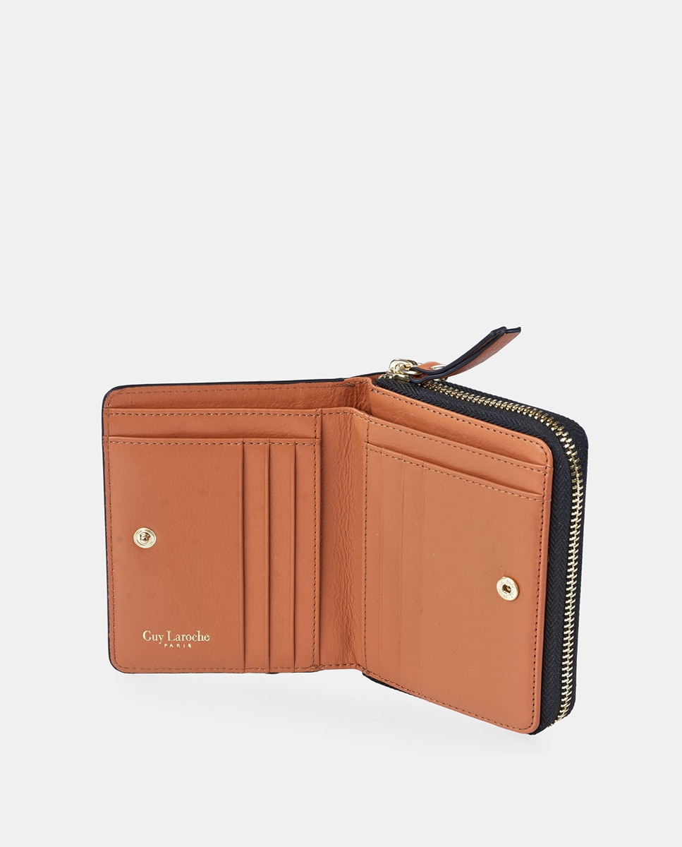 Porta-Moedas Médio com Fecho de Correr e em Pele Laranja-3