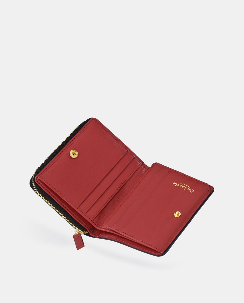 Porta-Moedas em Pele com Secção para Notas e Fecho de Correr - Creme Vermelho-4