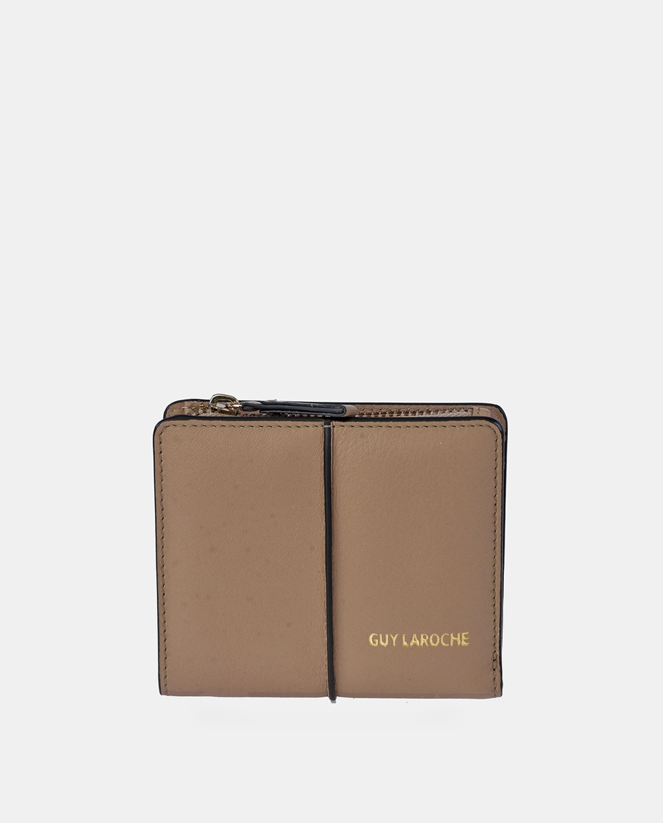 Porta-Moedas em Pele com Secção para Notas e Fecho de Correr - Creme Creme-1