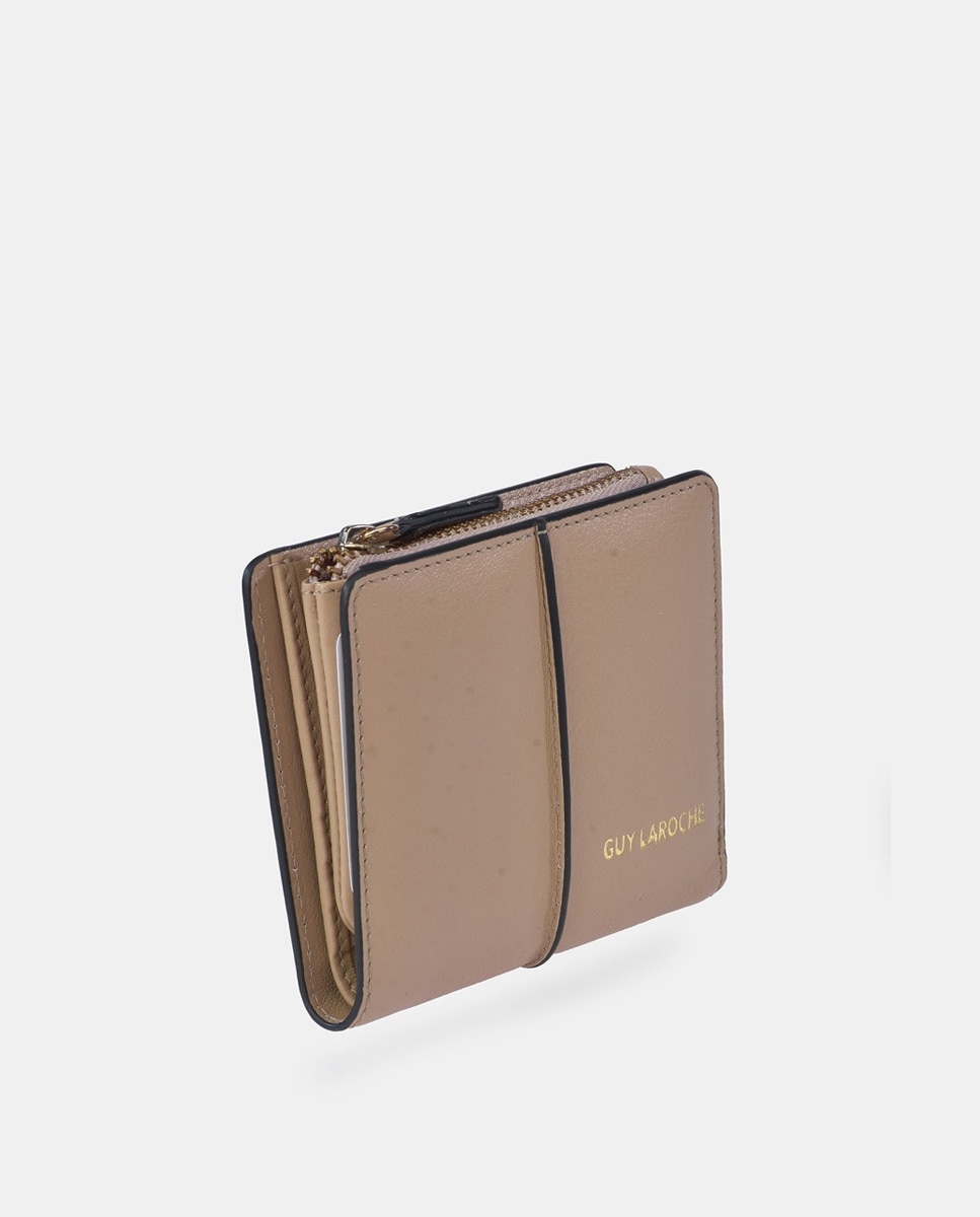 Porta-Moedas em Pele com Secção para Notas e Fecho de Correr - Creme Creme-2