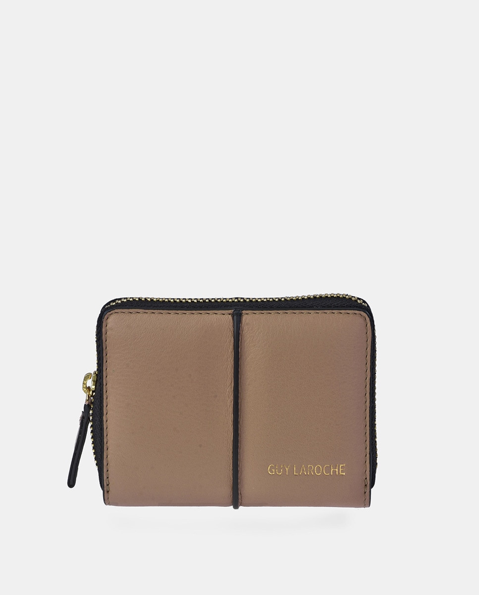 Porta-Moedas em Pele com Fecho de Correr - Creme Creme-1