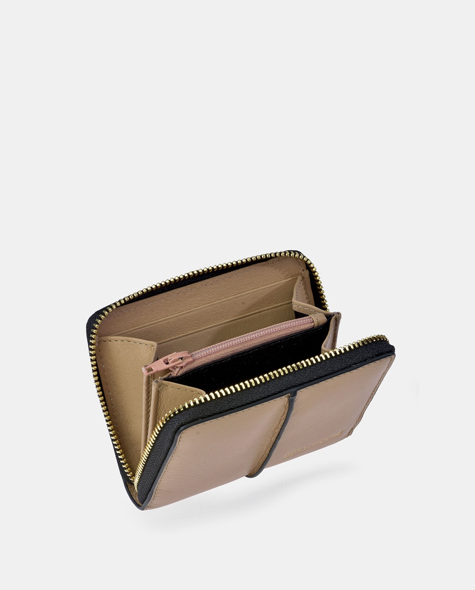 Porta-Moedas em Pele com Fecho de Correr - Creme Creme-3