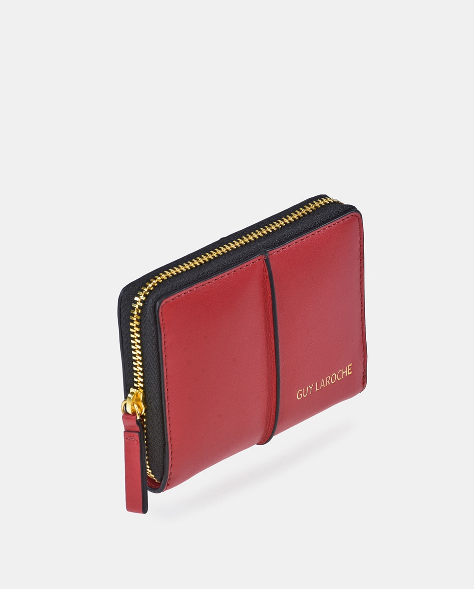 Porta-Moedas em Pele com Fecho de Correr - Creme Vermelho-2