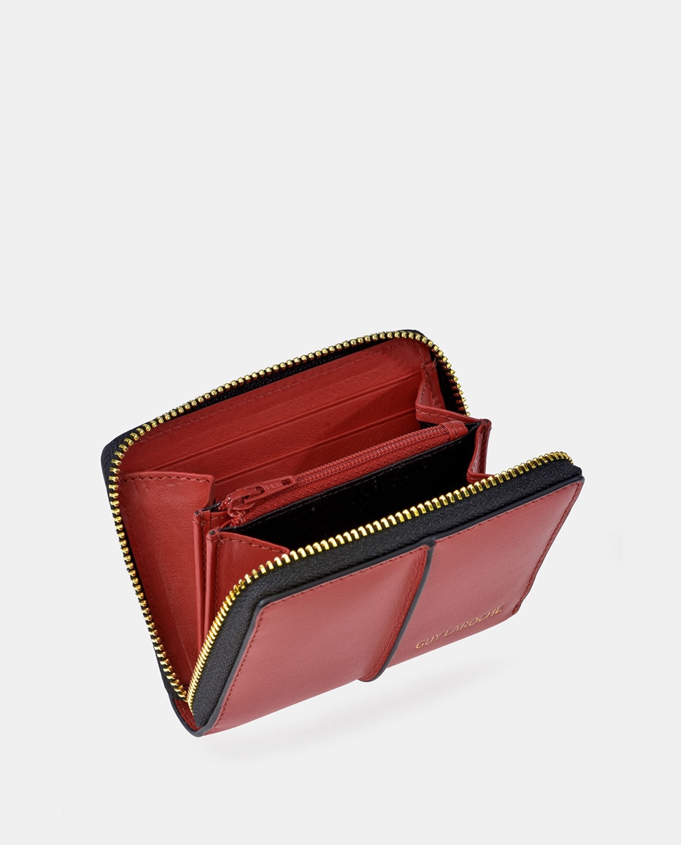 Porta-Moedas em Pele com Fecho de Correr - Creme Vermelho-3