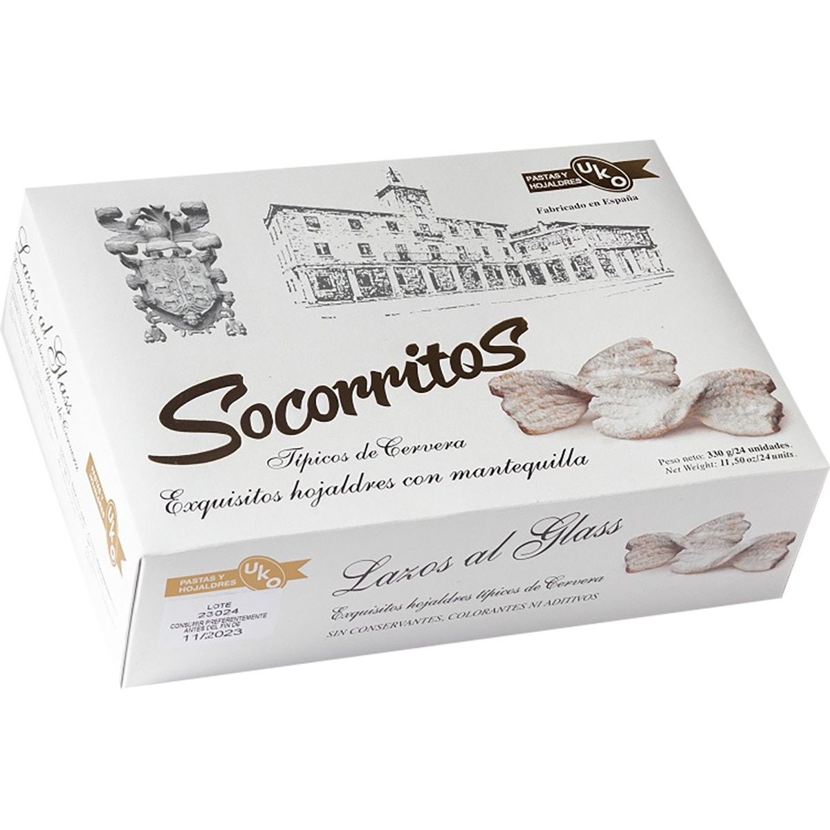 Socorritos lazos de hojaldre con mantequilla típicos de Cervera estuche 400 g