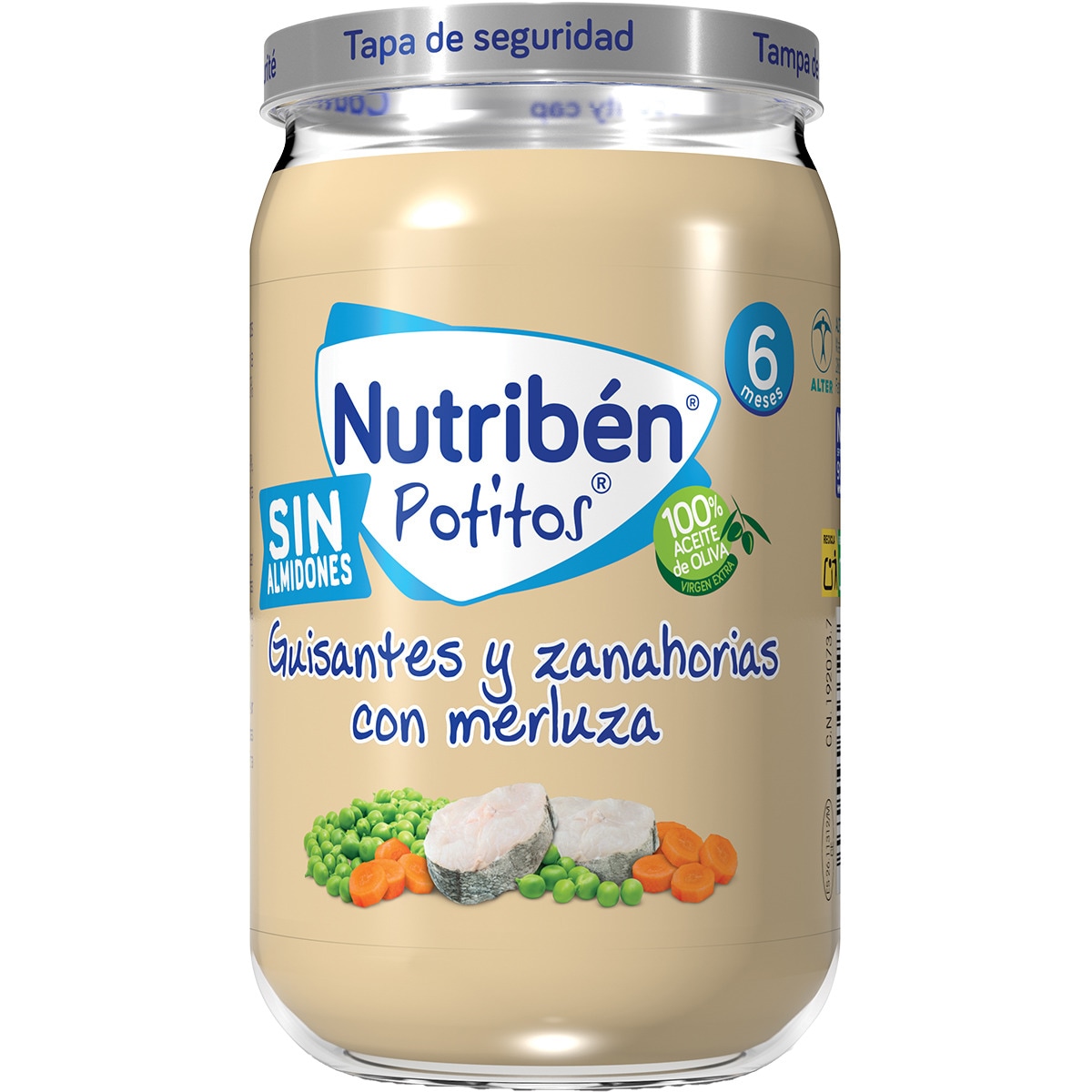 Potitos tarrito guisantes con merluza sin almidones desde 6 meses tarro 235 g
