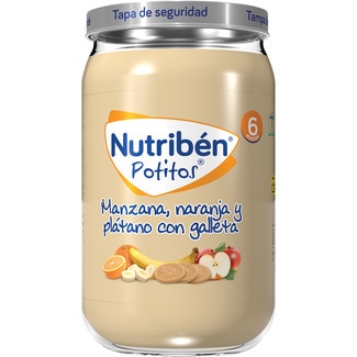 Potitos tarrito de manzana, naranja y plátano con galleta desde 6 meses tarro 235 g - Nutriben