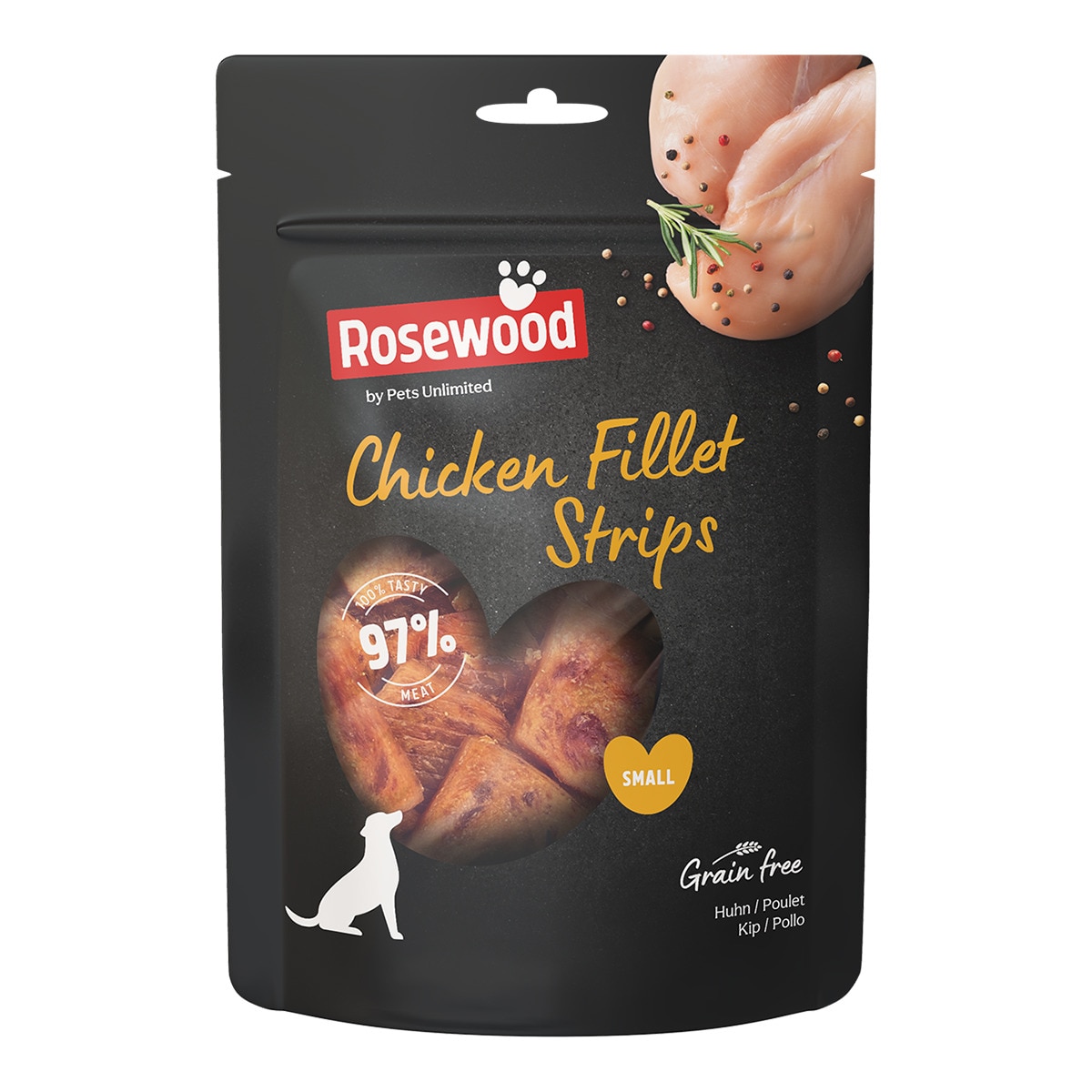 Snack para perros adultos Rosewood filetes de pollo tiras pequeñas Grain Free 150 g 1