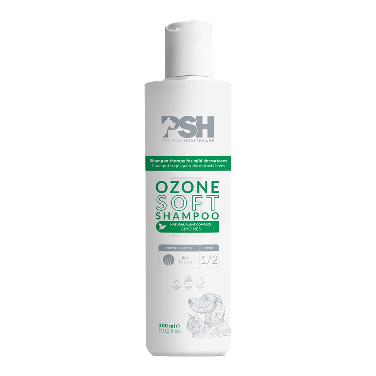 Champú para dermatosis PSH Cosmetics para perros y gatos Ozone Soft 300 ml 1