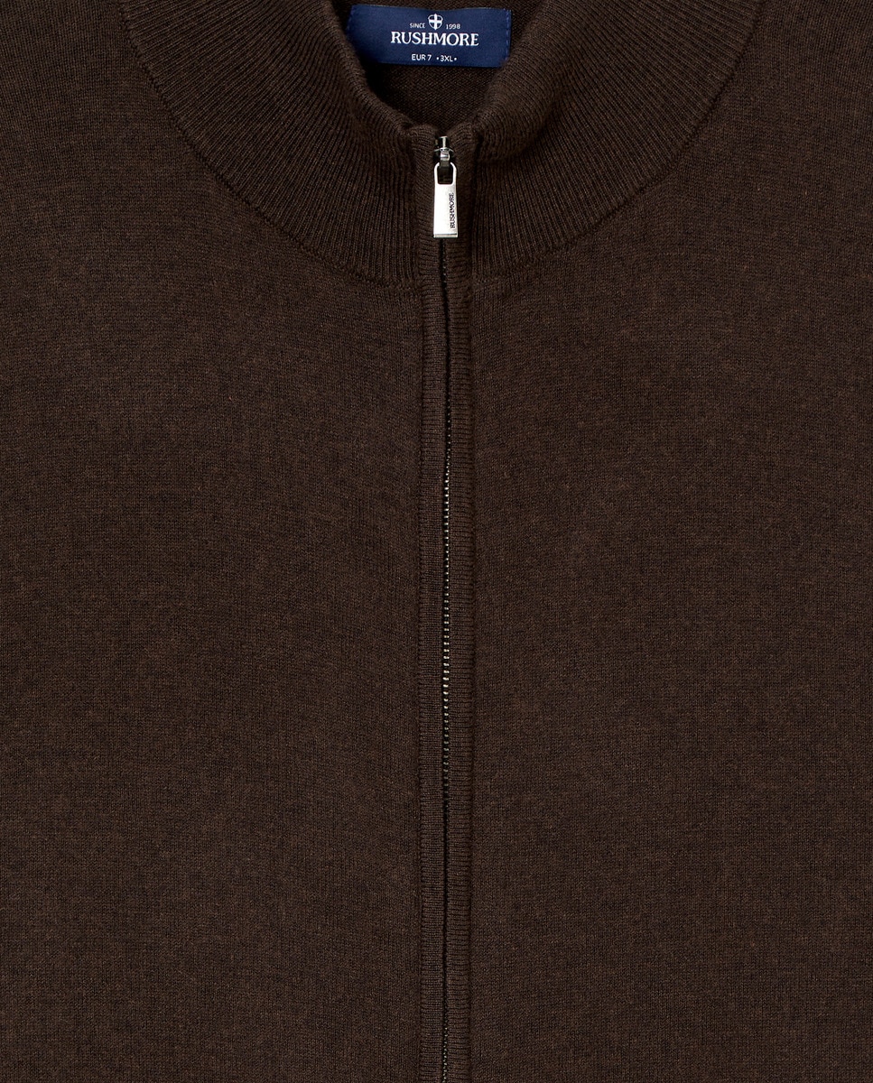Cardigan de Algodão Tamanhos Grandes com Fecho de Correr Castanho-5