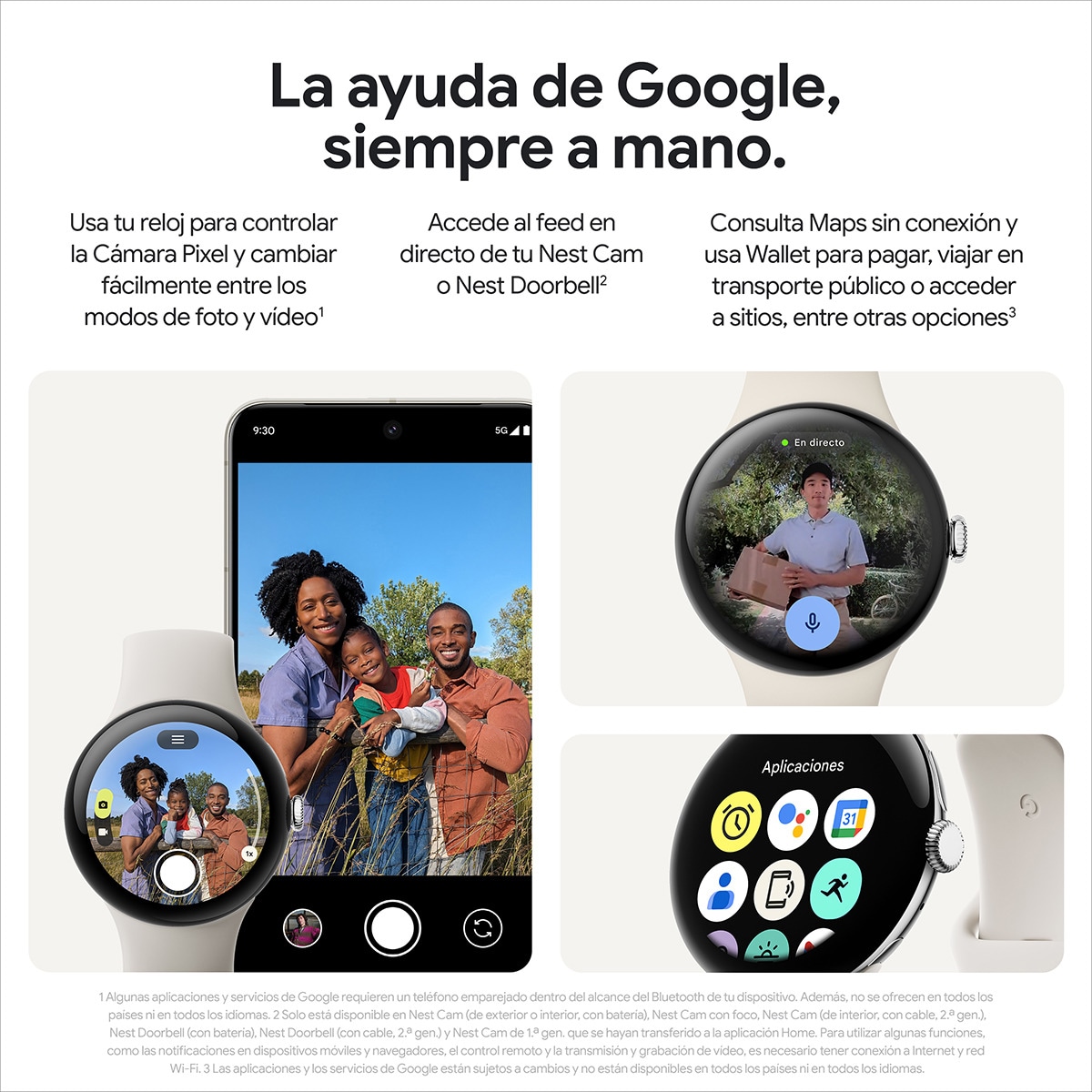 Google Pixel Watch 3 45mm, Caja de aluminio color plata pulida y correa deportiva color porcelana, Wi-Fi Smartwatch Plata / Blanco-12