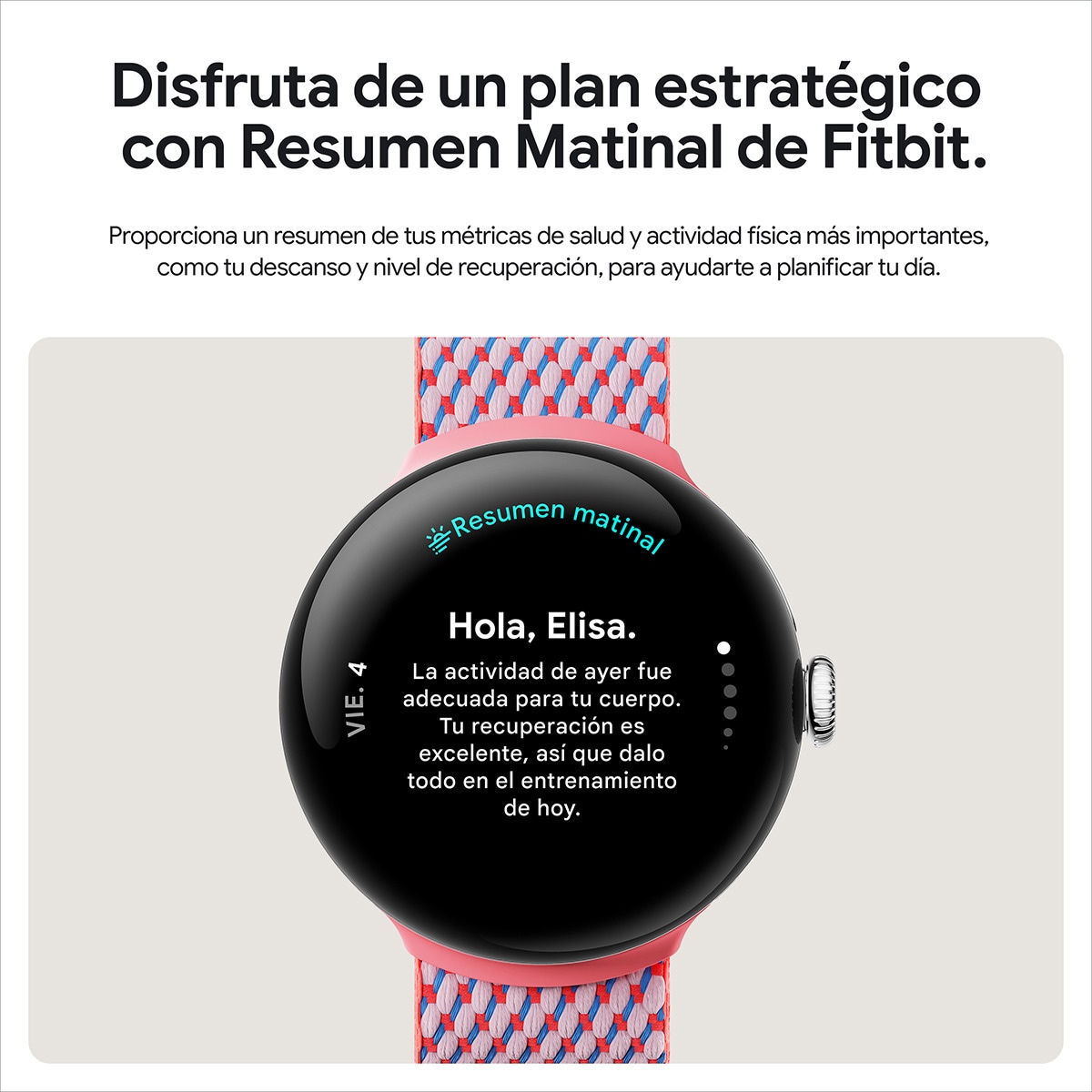 Google Pixel Watch 3 45mm, Caja de aluminio color plata pulida y correa deportiva color porcelana, Wi-Fi Smartwatch Plata / Blanco-10