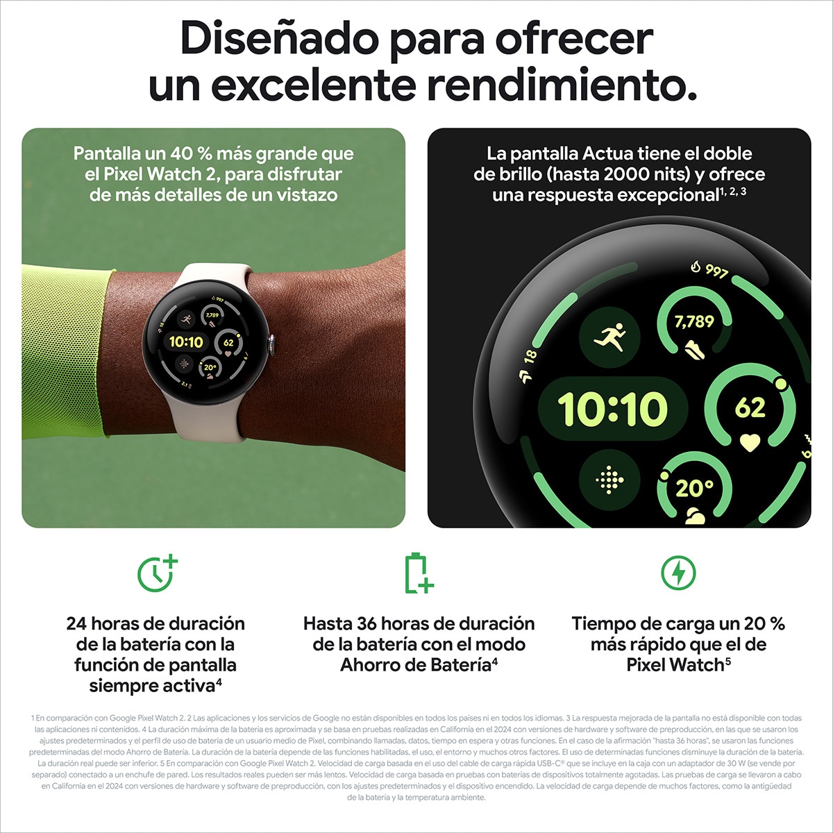 Google Pixel Watch 3 45mm, Caja de aluminio color plata pulida y correa deportiva color porcelana, Wi-Fi Smartwatch Plata / Blanco-7