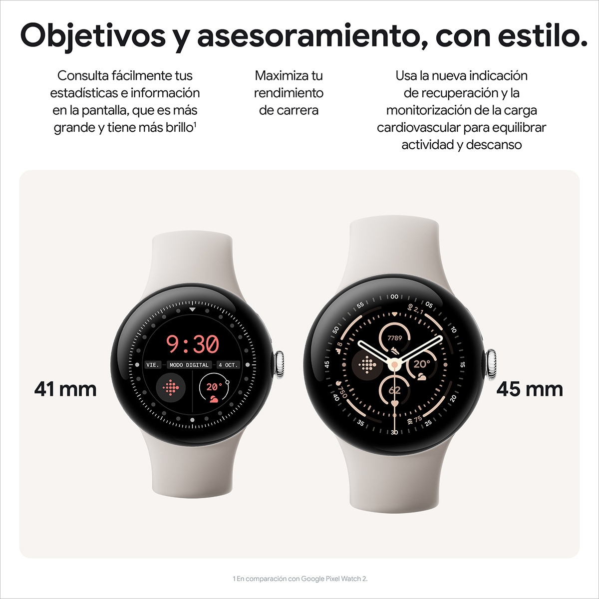 Google Pixel Watch 3 45mm, Caja de aluminio color plata pulida y correa deportiva color porcelana, Wi-Fi Smartwatch Plata / Blanco-6