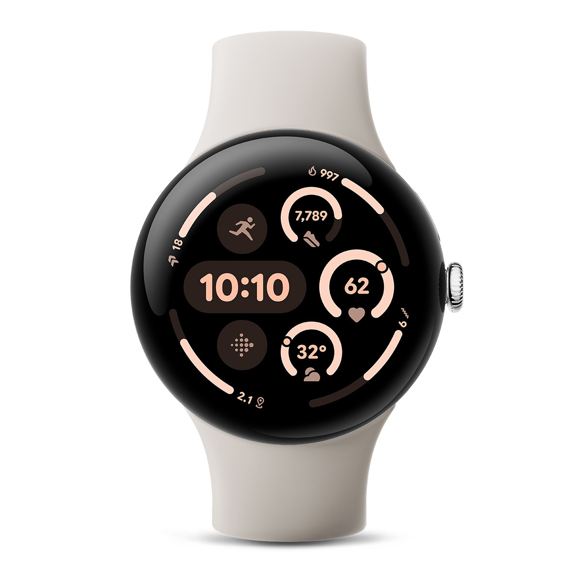 Google Pixel Watch 3 45mm, Caja de aluminio color plata pulida y correa deportiva color porcelana, Wi-Fi Smartwatch Plata / Blanco-2