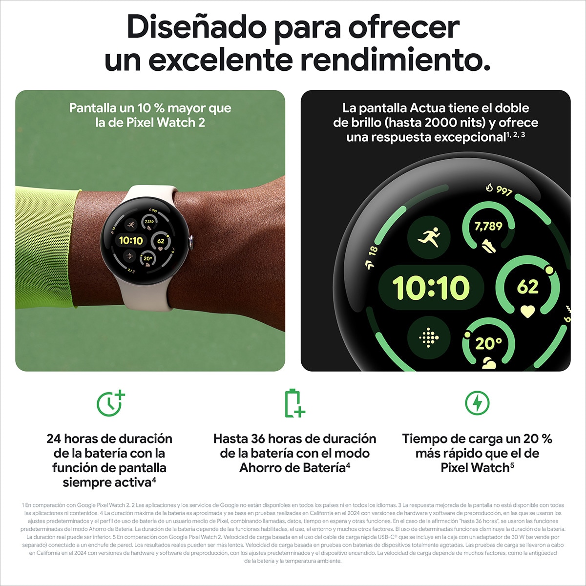 Google Pixel Watch 41mm, Caja de aluminio color plata pulida y