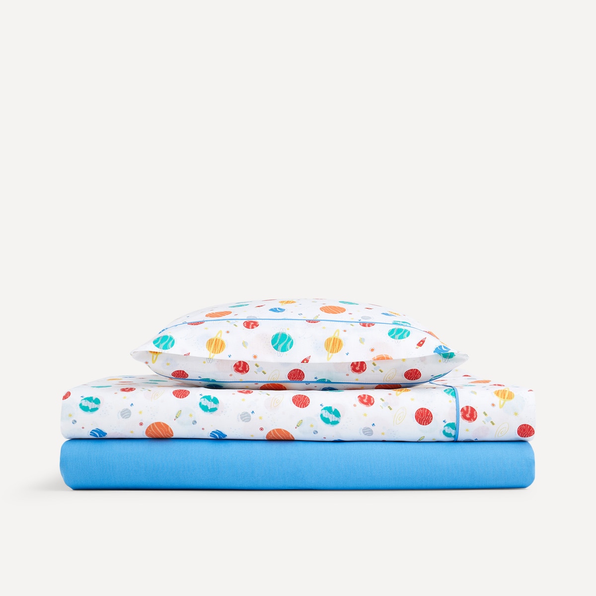 Conjunto de Lençóis Infantis com Lençol de Baixo Planetas Basics Azul-5