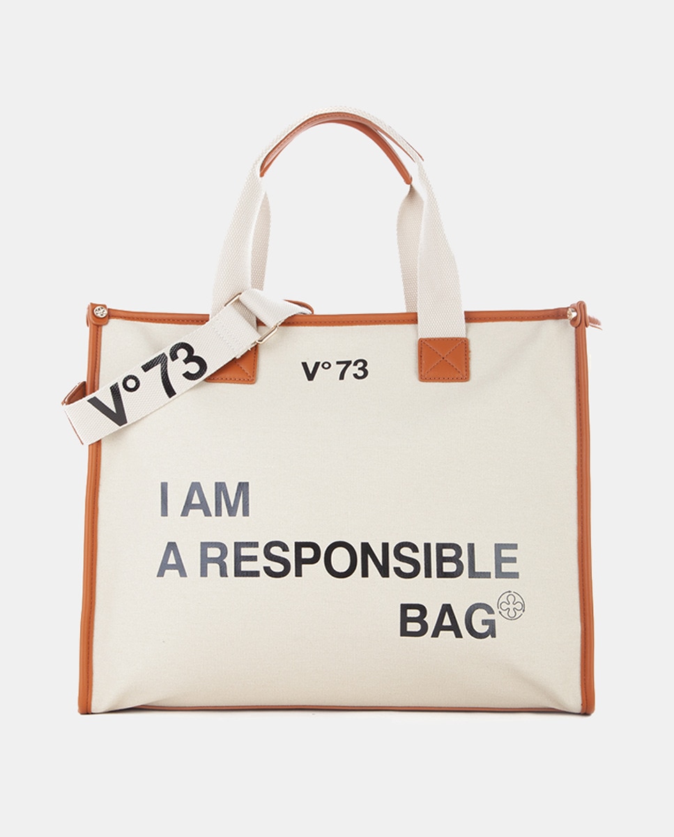 Bolso shopper grande de lona con print a contraste · Vº73 Venezia