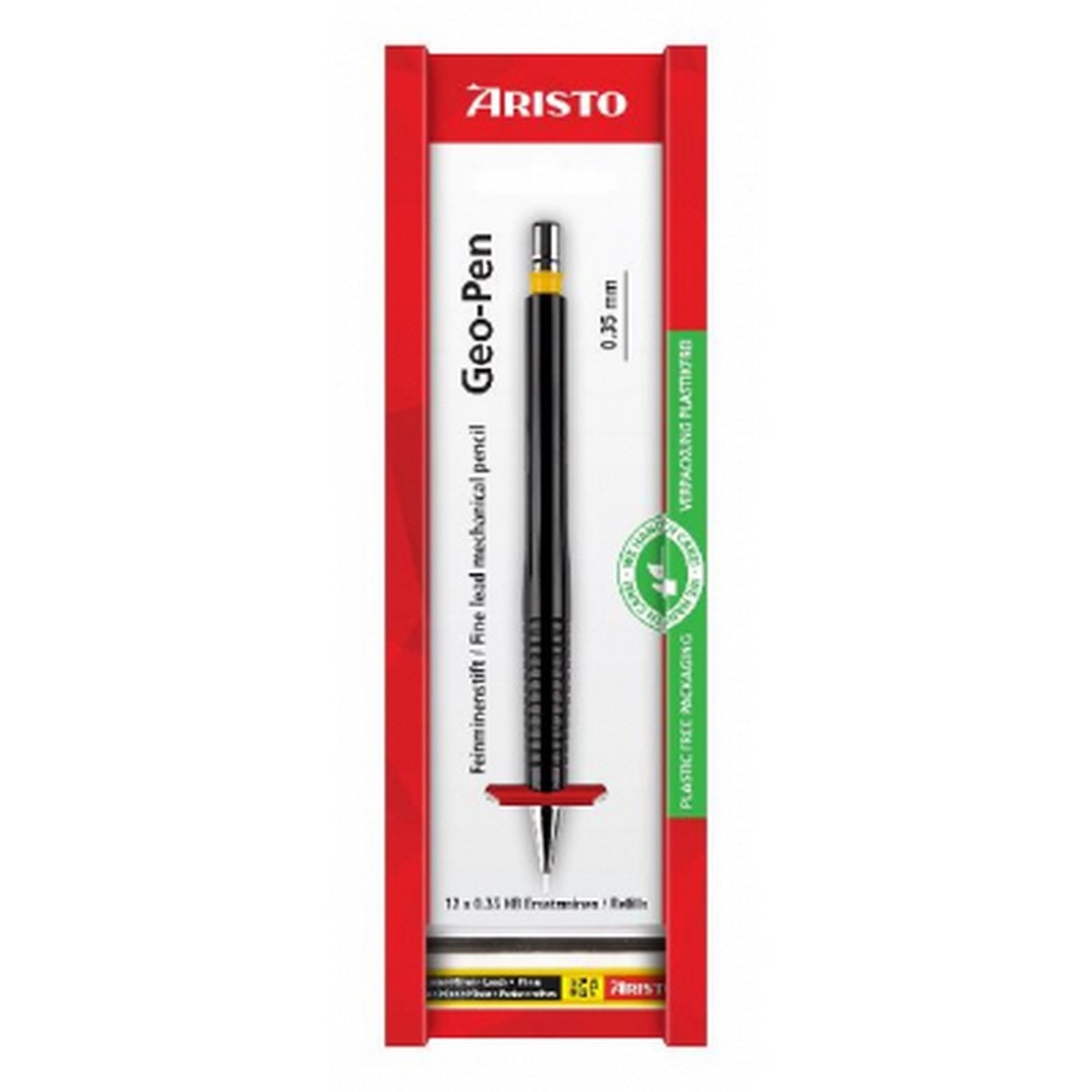 Lapiseira de mina fina Aristo Geo-Pen preta 0,35 recarga, Ecoblister 1