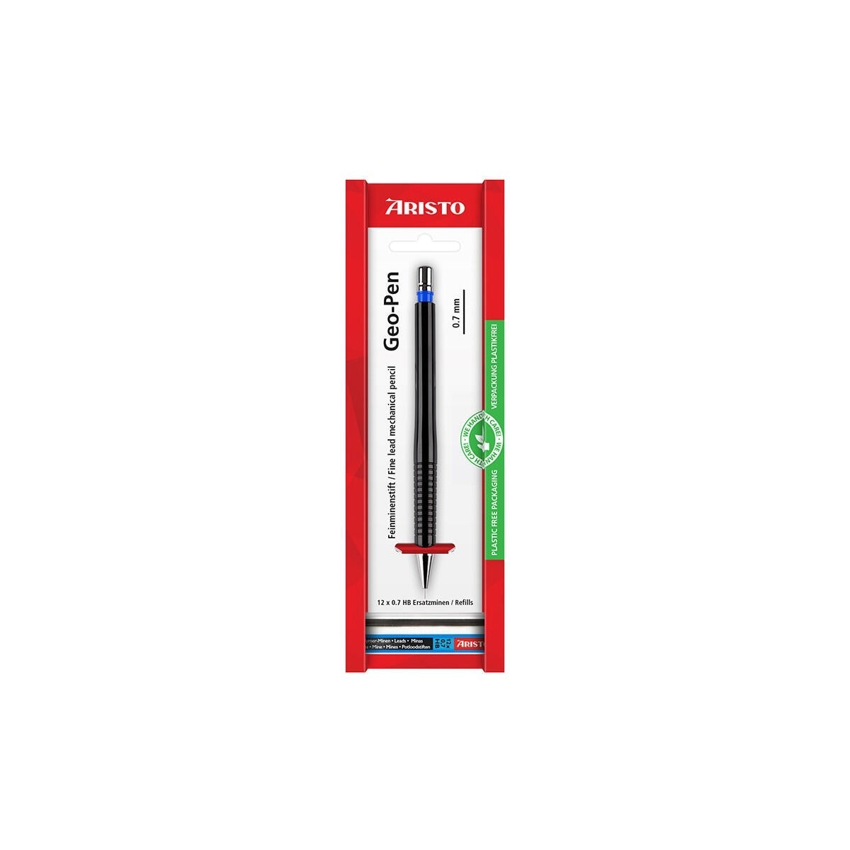 Imagem 0 de Lapiseira de mina fina ARISTO Geo-Pen 0,7 preta, minas de substituição, em ecoblister