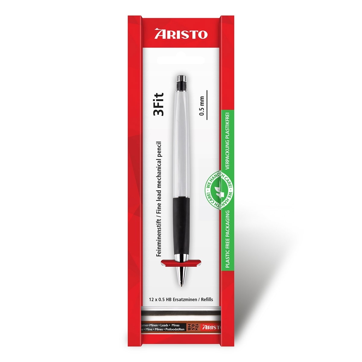 Imagem 0 de Lapiseira de mina fina 3Fit 0.5 prata mate, minas de substituição, em ecoblister