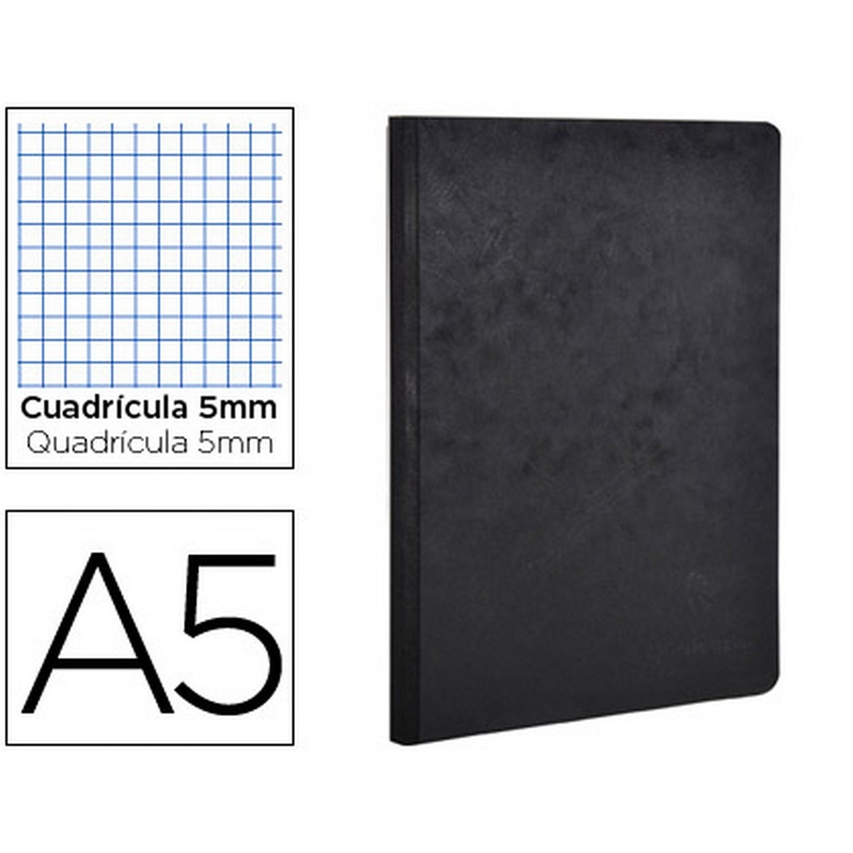 Caderno age-bag capa de cartão com lombada cosida 5 mm quadrado 96 folhas cor preta 148x210 mm 1