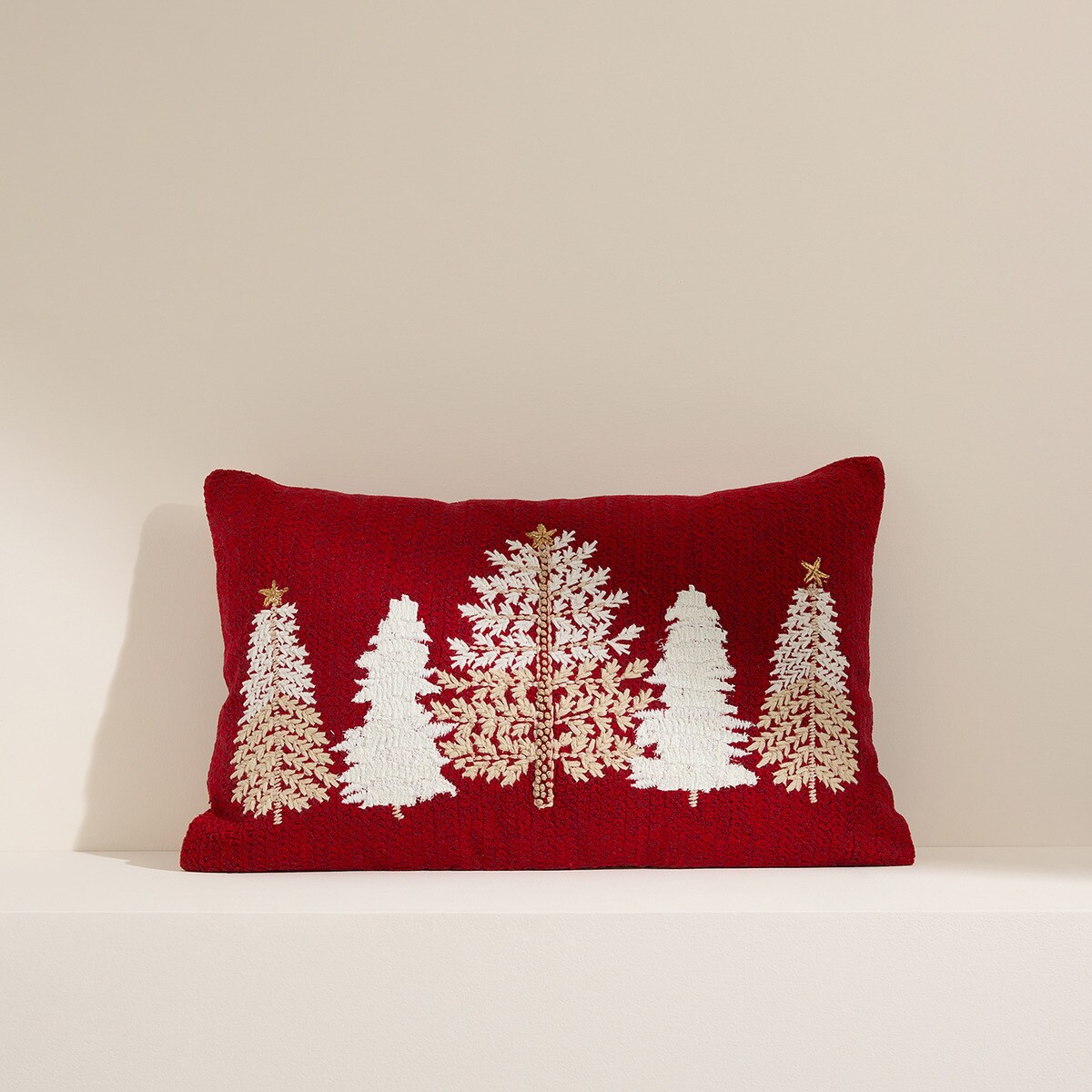 Almofada Decorativa Retangular Bordada White Trees Vermelho-1