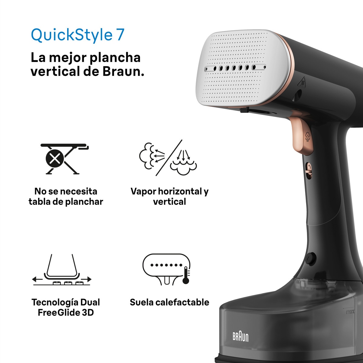 Ferro Vertical a Vapor Baun GS7077BK QuickStyle de 1600 W - Preto Preto-3