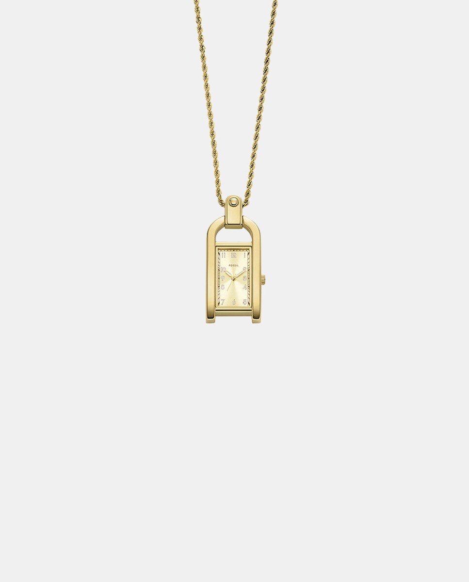 Colar com Relógio ES5373 de Aço - Dourado Ouro-3