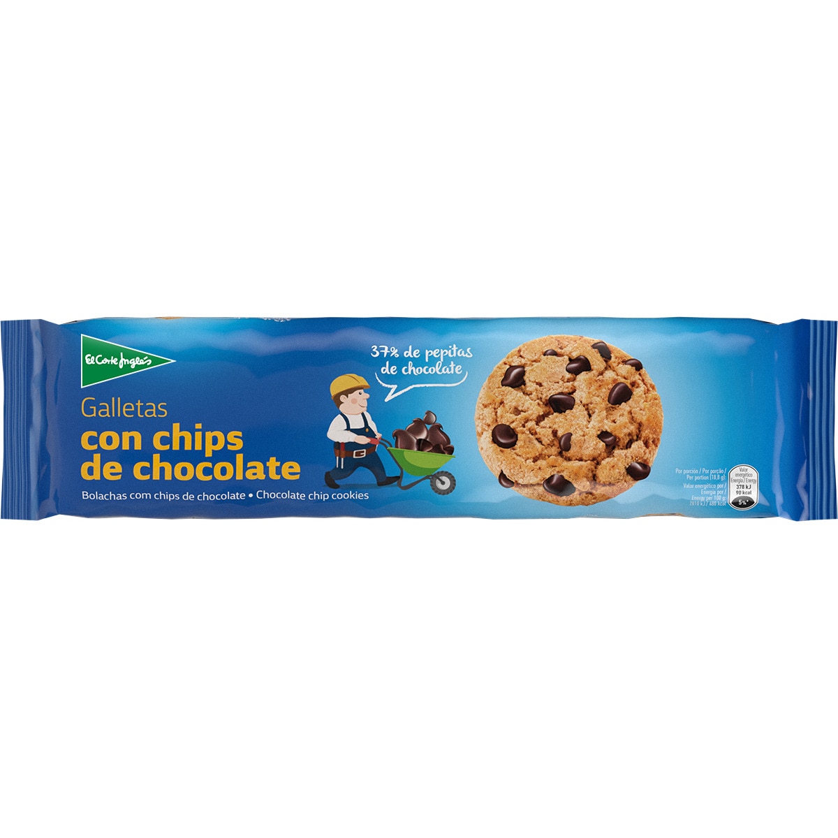 galletas con chips de chocolate 37% de trocitos estuche 225 g