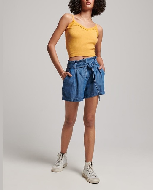 Imagen 0 de Pantalones cortos de mujer estilo «paperbag» con logotipo Vintage Logo