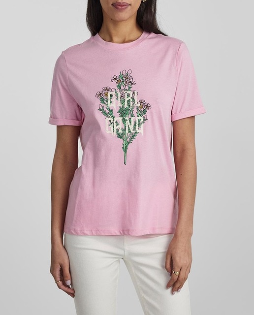 Imagen 0 de Camiseta de mujer de algodón de manga corta y cuello redondo