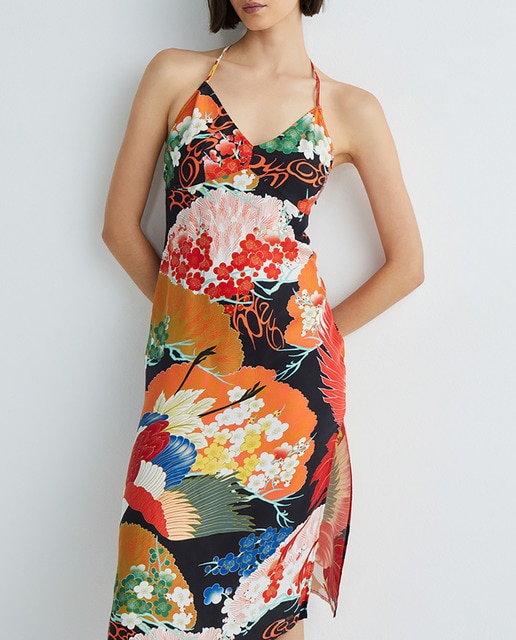 Imagen 0 de Vestido lencero midi con escote halter y logotipo Vintage Logo