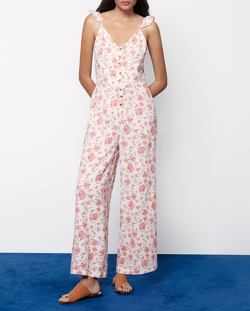 Imagen 0 de Mono largo con lino estampado de flores