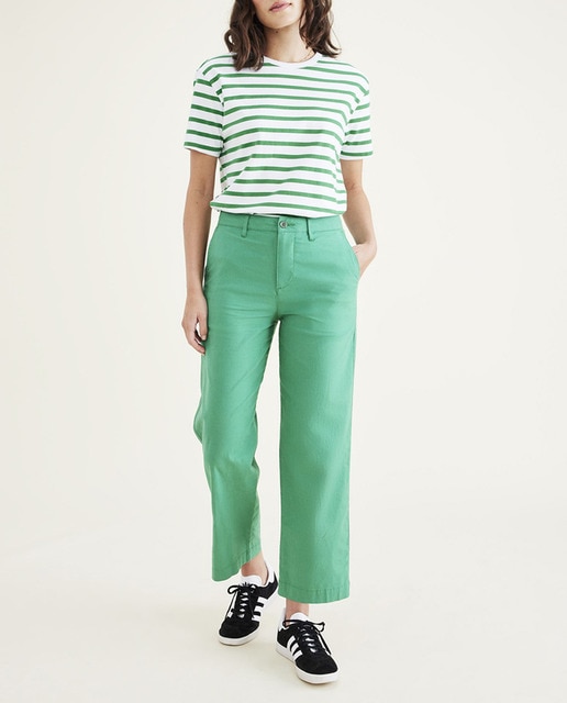 Imagen 0 de Pantalón chino de mujer con cintura alta pierna ancha y largo hasta el tobillo Tejido ligero de algodón y lino