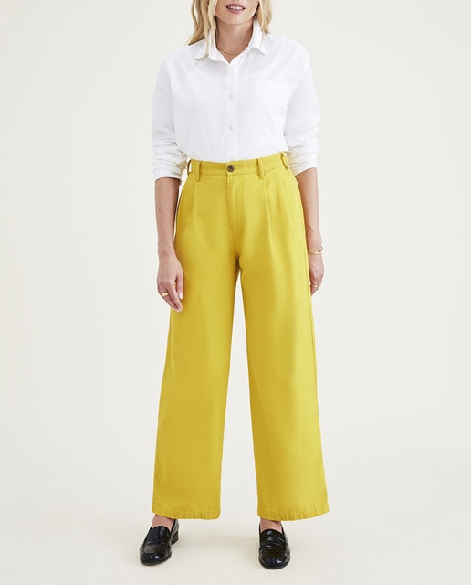 Imagen 0 de Pantalón chino de mujer con cintura alta pierna ancha y pinzas