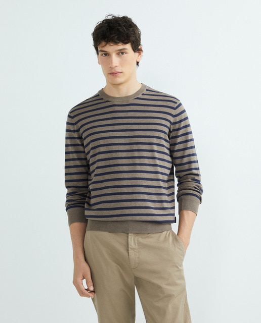 Imagen 0 de Jersey de hombre a rayas de algodón y seda