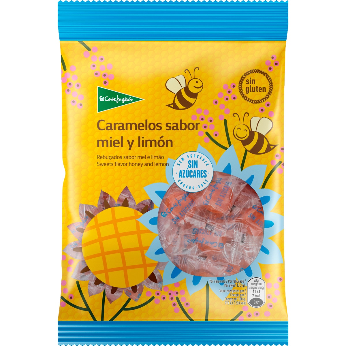 Rebuçados de Mel e Limão sem Açúcar sem Glúten embalagem 125 g