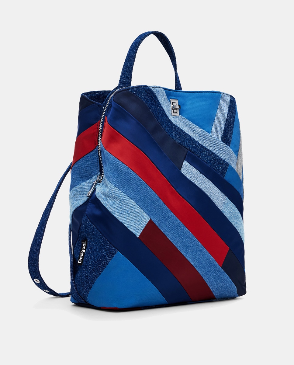 Mochila Média com Recortes de Ganga Azul-2