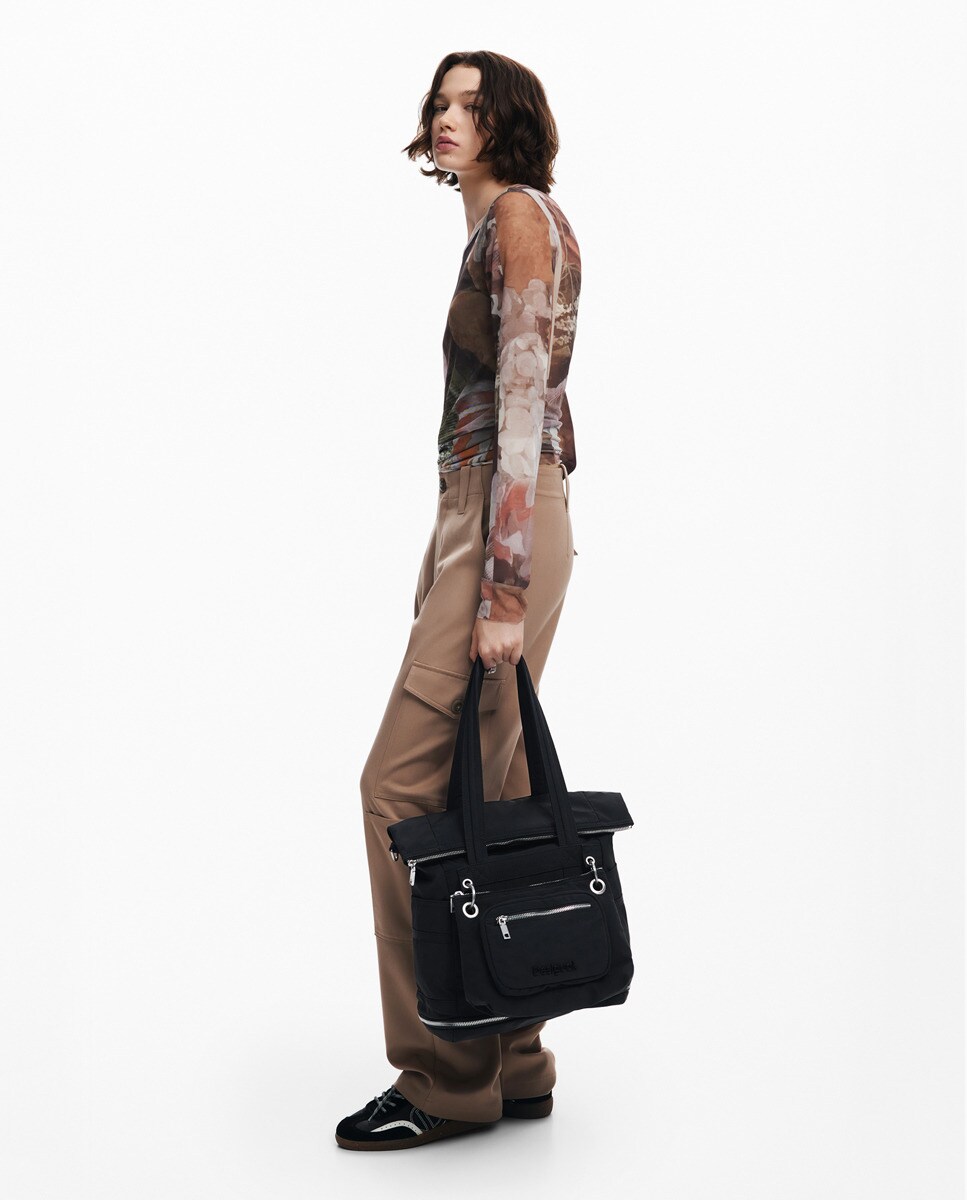 Mochila Grande Multiposições de Nylon Preto-2