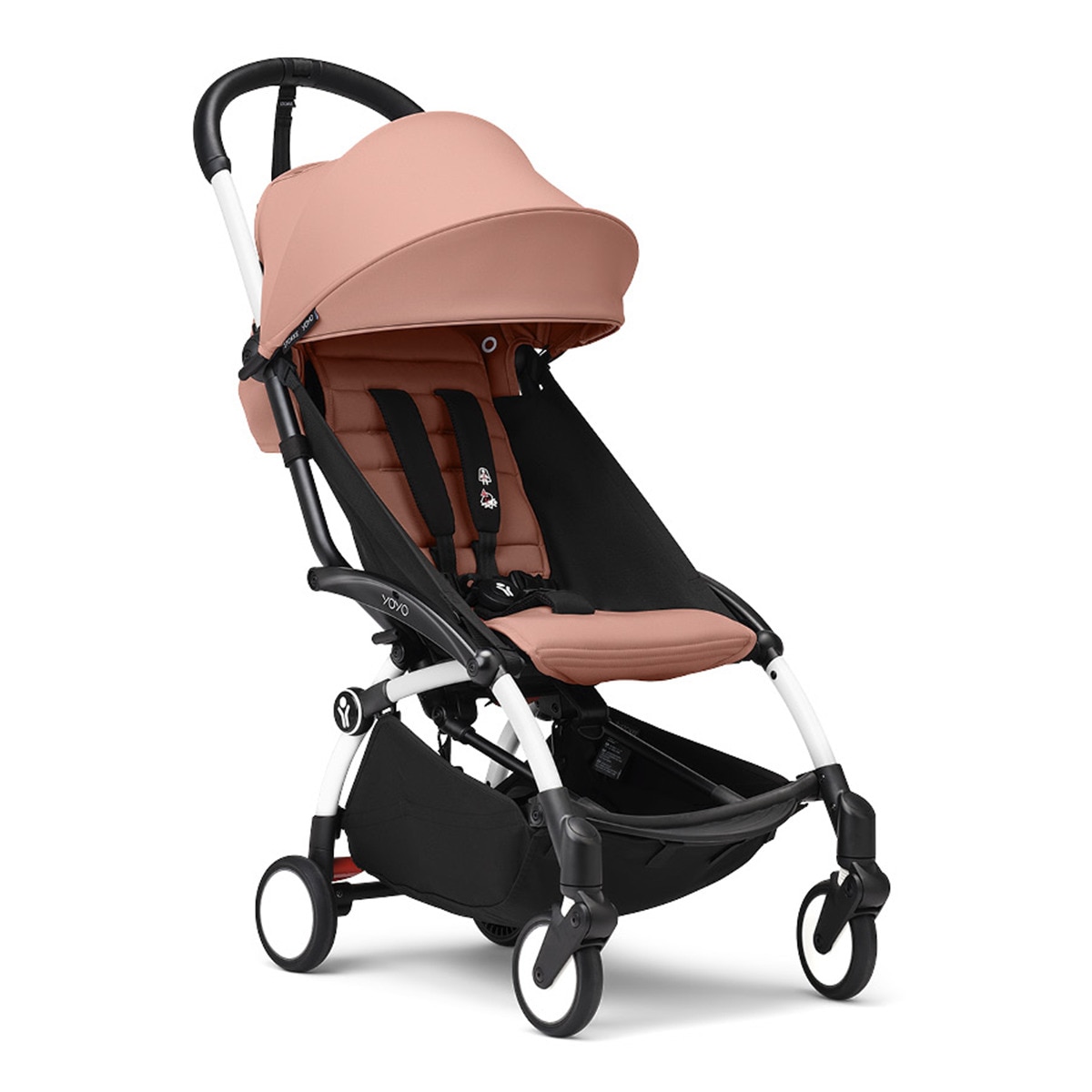 Carrinho de passeio Stokke® YOYO³ com chassis branco e pack de 6+ cores Gengibre Rosa-1