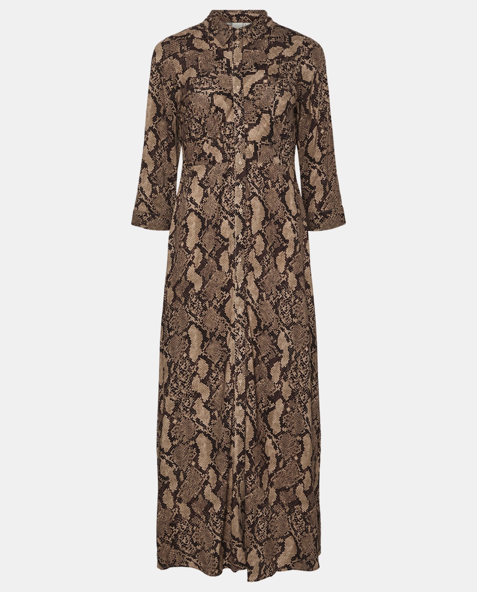 Vestido Camisero Largo Azul Con Estampado De Leopardo Extragrande De