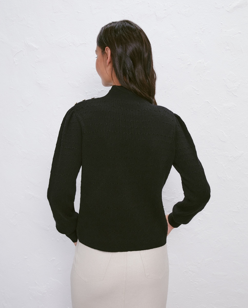 Camisola de Malha com Manga Comprida com Botões Preto-6