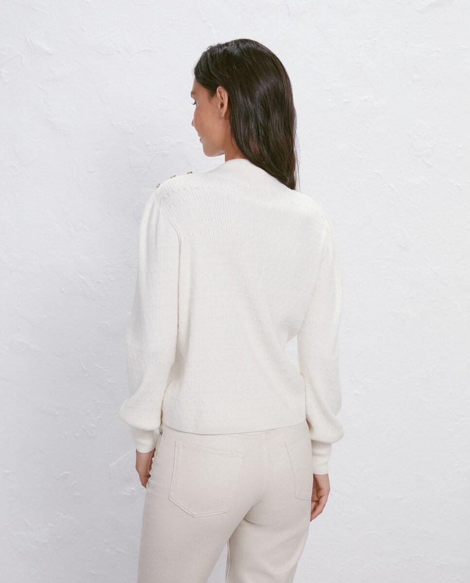 Camisola de Malha com Manga Comprida com Botões 120 Cru-3