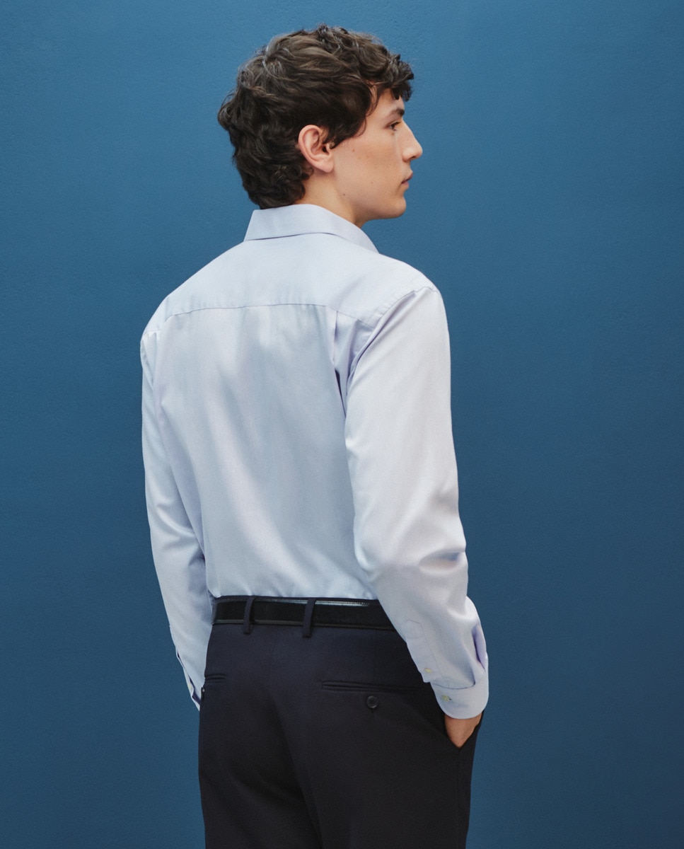 Camisa Formal com Padrão Espinha de Peixe Azul-3