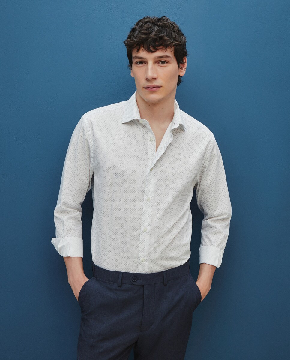 Camisa Formal com Micro Estampado Celeste-1